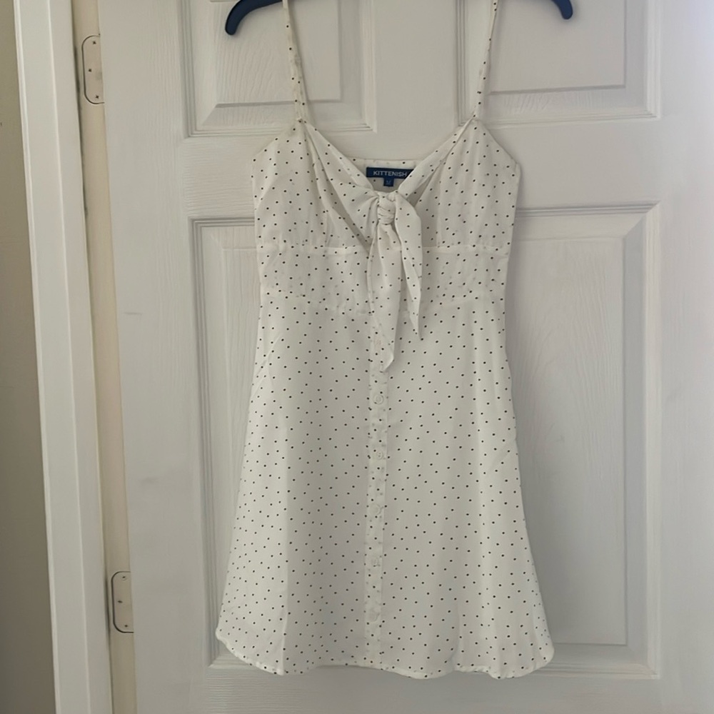 White Brown Polka Dot Dress